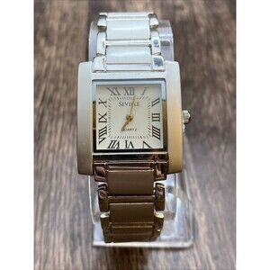 Seville Rectangle Quartz Watch – Roman Numerals, Stainless Band, New Battery